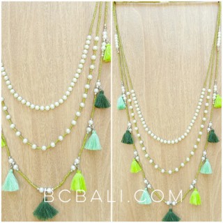 tassels necklaces beads triple fresh pearls strand bali