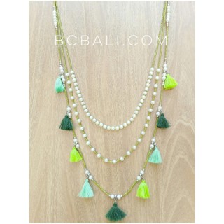 tassels necklaces beads triple fresh pearls strand bali