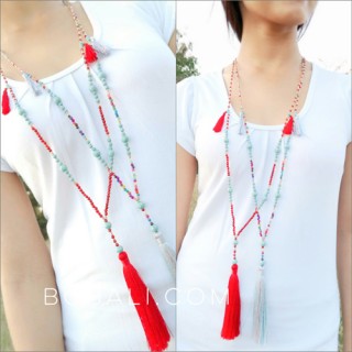 two color beads turquoise tassels necklaces pendant 