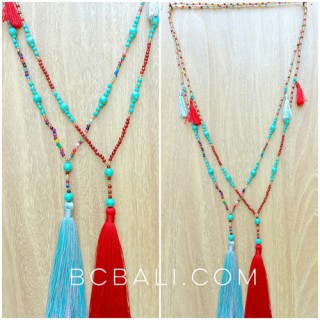 two color beads turquoise tassels necklaces pendant 