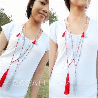 two color beads turquoise tassels necklaces pendant 