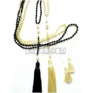 crystal beads with pearls tassels necklaces handmade