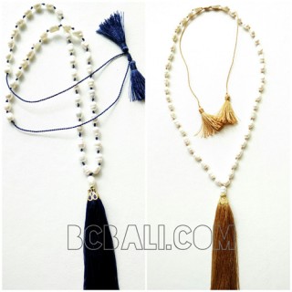 triple tassels necklace pendant fresh pearls shells