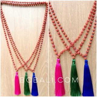 3color tassels full necklaces beads mala organic 