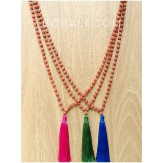 3color tassels full necklaces beads mala organic 