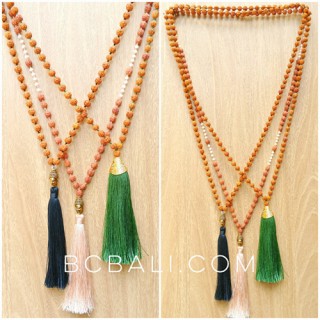 chrome tassels necklaces wood mala meditation 