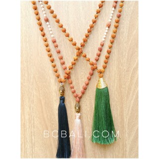 chrome tassels necklaces wood mala meditation 