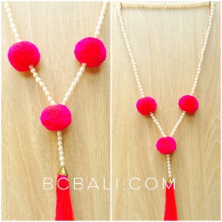 fresh water pearls with triple pompom necklaces