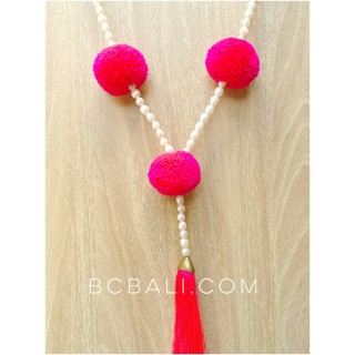 fresh water pearls with triple pompom necklaces