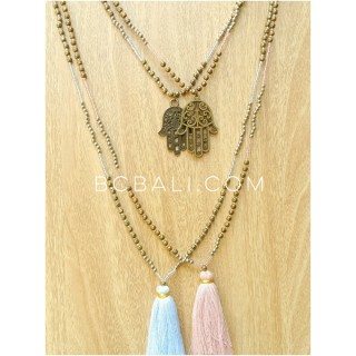 hamza hand golden tassel necklaces pendant 