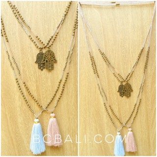 hamza hand golden tassel necklaces pendant 