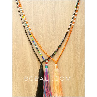 tassels necklaces long seed beads crystal design