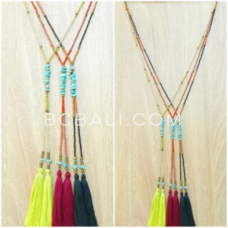 turquoise beads tassels necklace pendant 3color