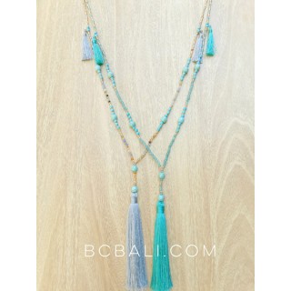 turquoise beads tassels necklace pendant charm