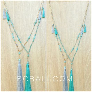 turquoise beads tassels necklace pendant charm