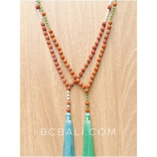 full wood mala with bead tassels necklaces bali