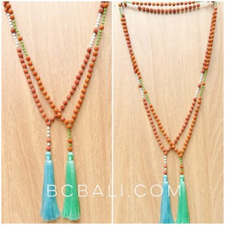 full wood mala with bead tassels necklaces bali