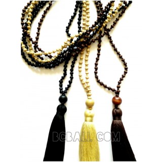 wooden beads tassels pendant necklaces 