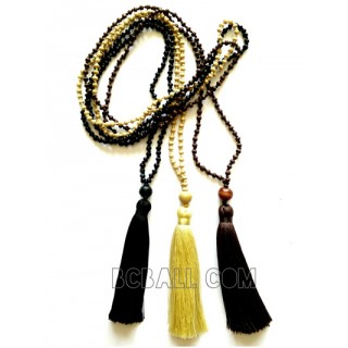 wooden beads tassels pendant necklaces 