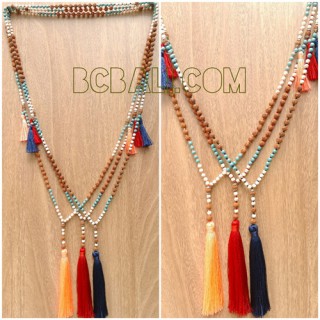 3color fashion genetri mala wood necklaces tassel 