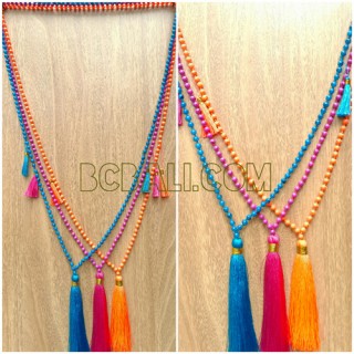 bali bead tassels triple pendant necklaces fashion