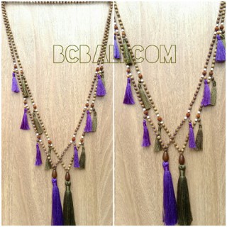 bali tassels wooden saba necklaces two color