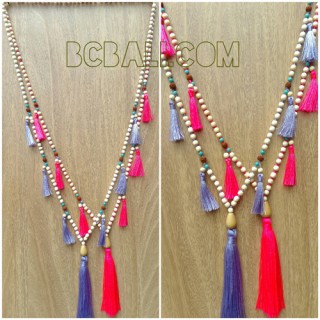 bead wooden mala necklace tassels handmade bali