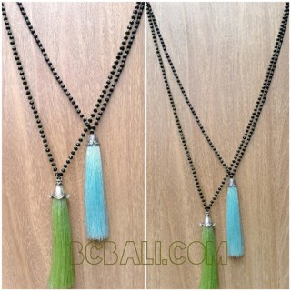 crystal beads necklace pendant tassels bali design