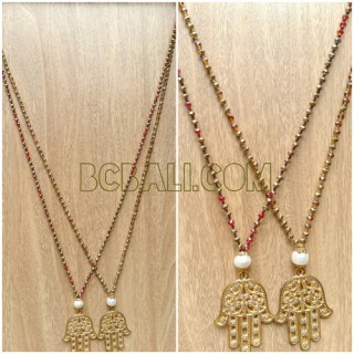 golden pendant hamza bronze hand necklaces bali