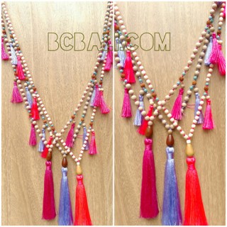 handmade multi tassels necklaces wood bead 