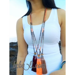 indian tassels triple pendant necklaces bead crystal