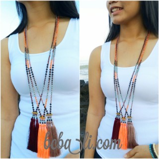 indian tassels triple pendant necklaces bead crystal