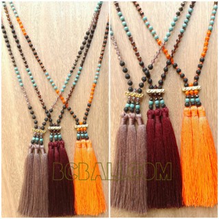 indian tassels triple pendant necklaces bead crystal