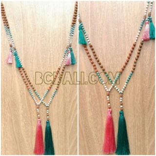 mala necklaces wood tassels handmade bali