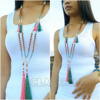 mala necklaces wood tassels handmade bali