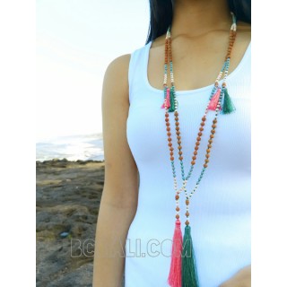 mala necklaces wood tassels handmade bali