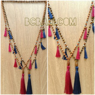 multi tassels necklaces wood sabo handmade