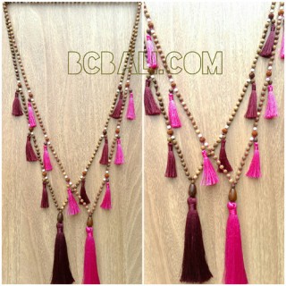 multi tassels wood necklace handmade bali