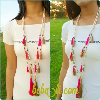 multi tassels wooden bead mala necklaces bali