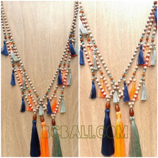 organic wooden beads tassel necklace handmade bali