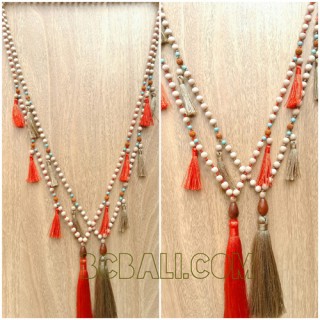 organic wooden beads sabo necklaces tassels 