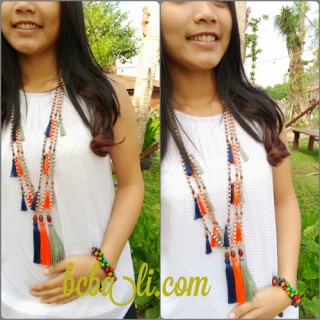 organic wooden beads tassel necklace handmade bali