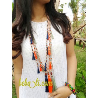 organic wooden beads tassel necklace handmade bali