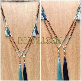 tassels beads wood mala natural handmade 