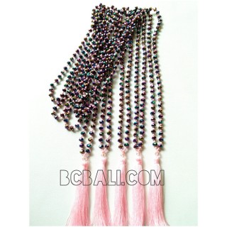 crystal beads necklaces tassels mono color bali design