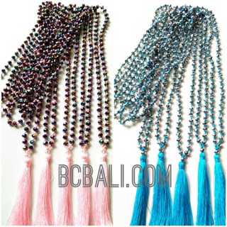 crystal beads necklaces tassels mono color bali design