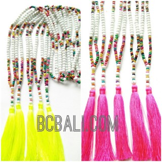 tassels necklaces beads multi color mix seed long