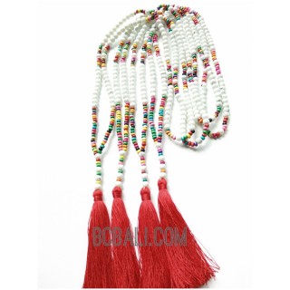 tassels necklaces beaded wood multi color seeds