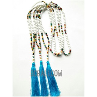 tassels necklaces beaded wood multi color seeds