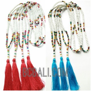 tassels necklaces beaded wood multi color seeds